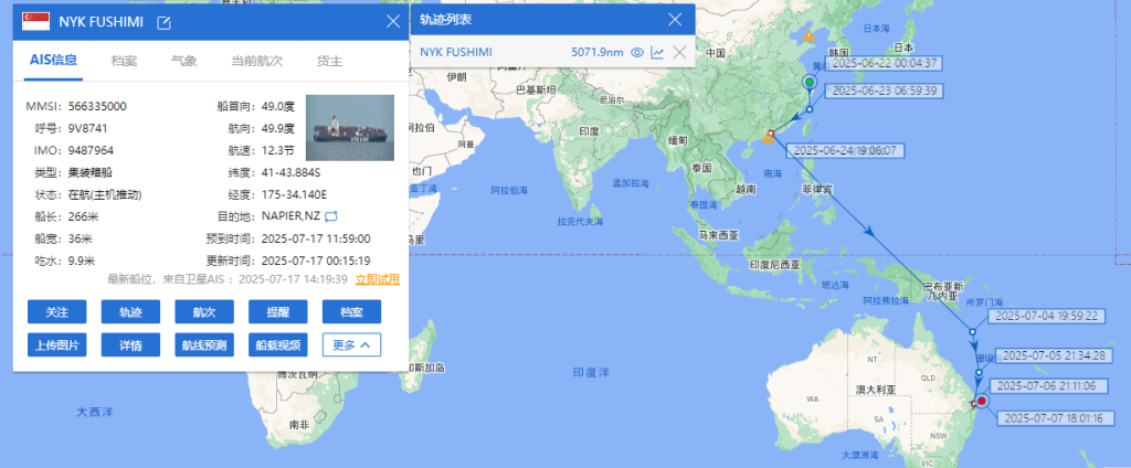 Sea route from China to Australia